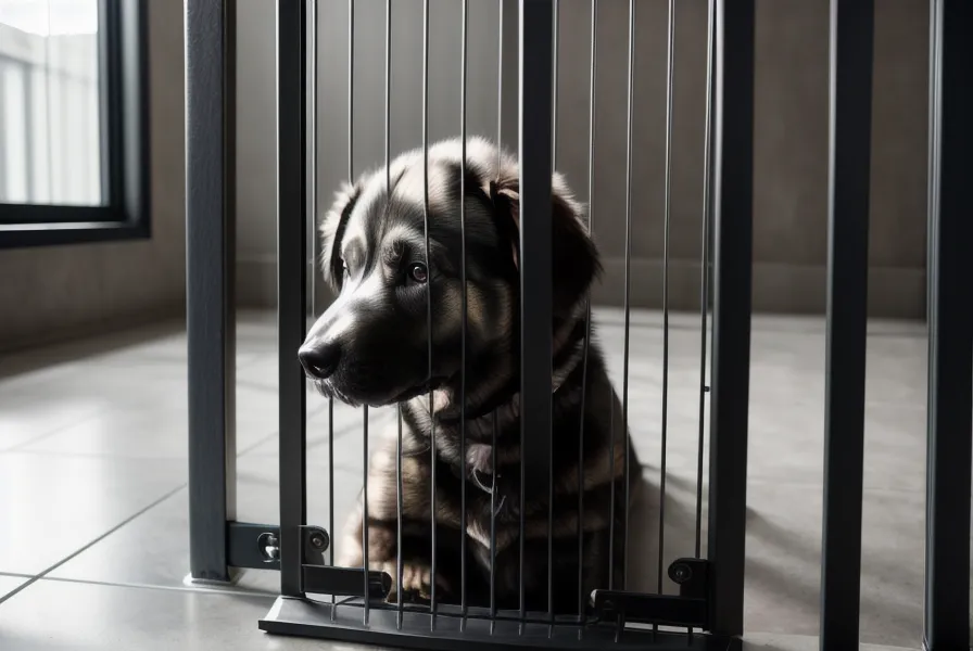 Metall-Schutzgitter im Flur als Management-Maßnahme bei einem aggressiven Hund in der Wohnung
