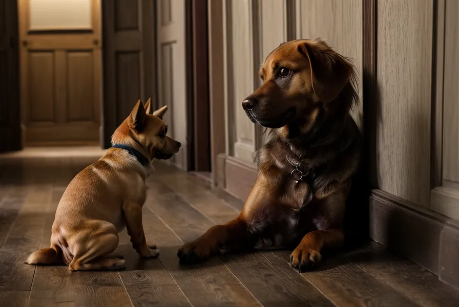 Hand nähert sich vorsichtig einem entspannten Hund im Flur nach Verhaltenstherapie