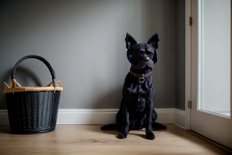 Maulkorb für einen aggressiven Hund liegt bereit an der Wohnungstür im Alltag