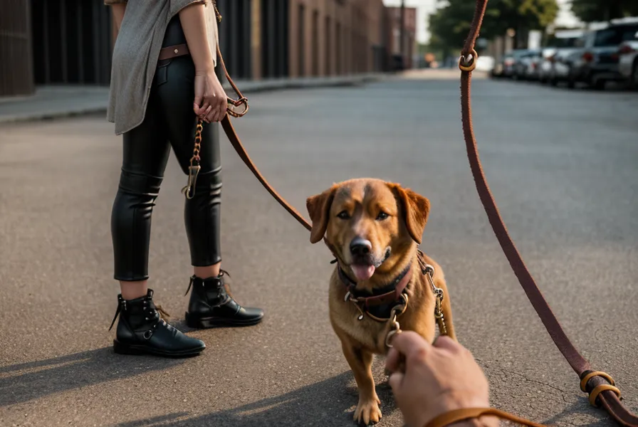Hundetraining in Köln: eine Hand hält die Leine sicher, während der Hund im Volksgarten die Umgebung beobachtet