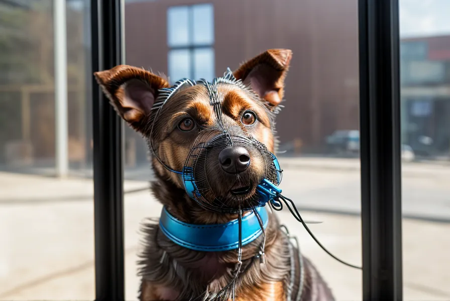 Nahaufnahme eines stabilen Drahtmaulkorbs für Hunde nach einem Beißvorfall – Sicherheit und Passform im Detail.