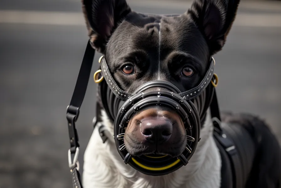 Detailansicht reißfester Biothane-Riemen an einem Maulkorb für Hunde mit Beißvorfall.