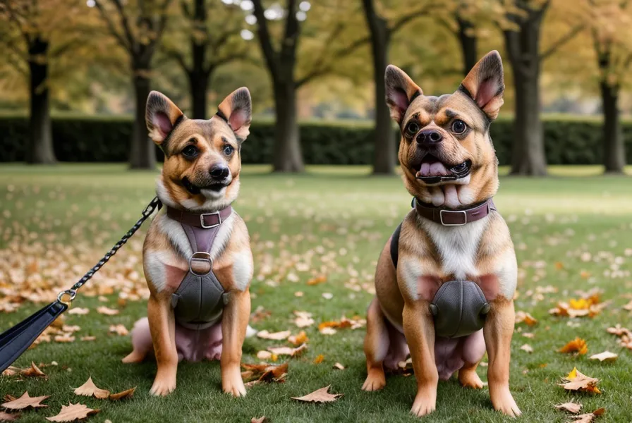 Hund mit Maulkorb steht aufmerksam auf einer herbstlichen Wiese – Körpersprache lesen als tägliche Übung