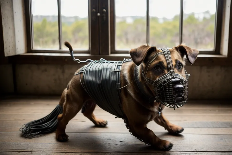 Maulkorb und Wanderausrüstung liegen griffbereit für den nächsten Spaziergang im Hundeurlaub.